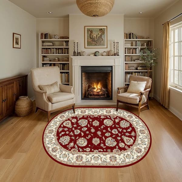 Judith Red/Ivory 7 ft. x 10 ft. Indoor Oval Area Rug