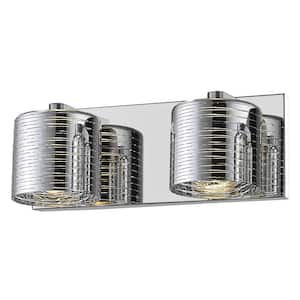 Sempter 12.5 in. 2-Light Chrome Integrated LED Shaded Vanity Light with Chrome Glass Shade