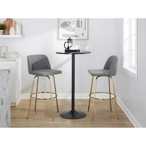 Toriano 29.75 in. Grey Fabric and Gold Metal Fixed-Height Bar Stool (Set of 2)