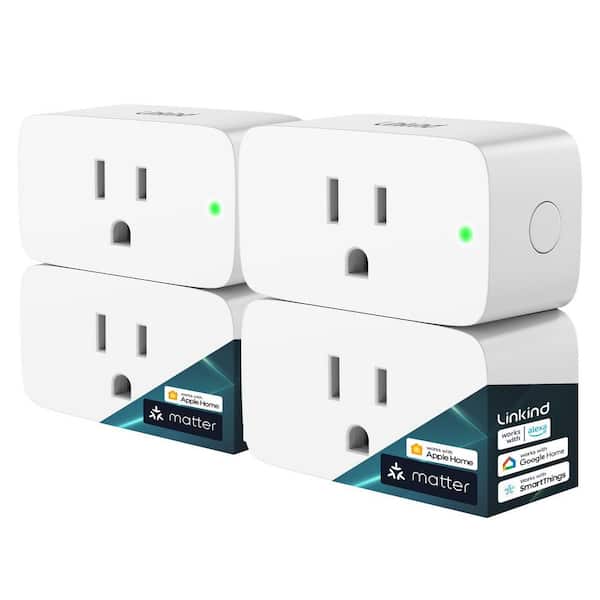 15 Amp 1800-Watt Max Smart Outlet Plug Work with Apple Home, Siri, Alexa, Google Home, SmartThings 2.4G Wi-Fi, 4-Pack