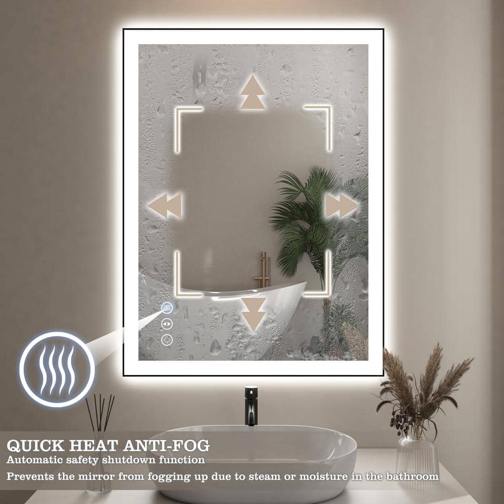 24x32 Inch Black Aluminum LED Vanity Mirror with Anti-Fog