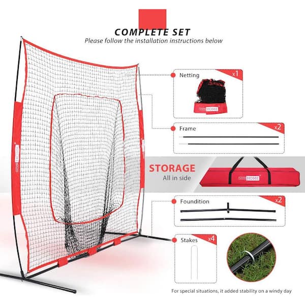 VIVOHOME Softball Baseball Net Pitching Teeball Batting Strike Zone Practice Kit 