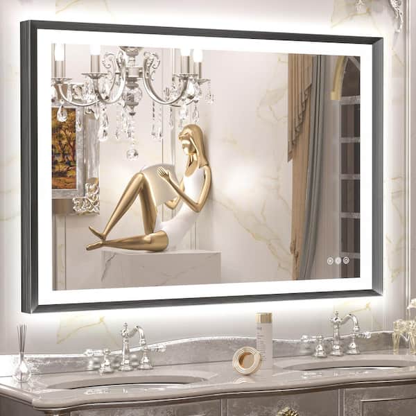 KeonJinn 40 in. W x 32 in. H Rectangular Aluminum Framed with 3 Colors Dimmable LED Anti-Fog Wall Mount Bathroom Vanity Mirror