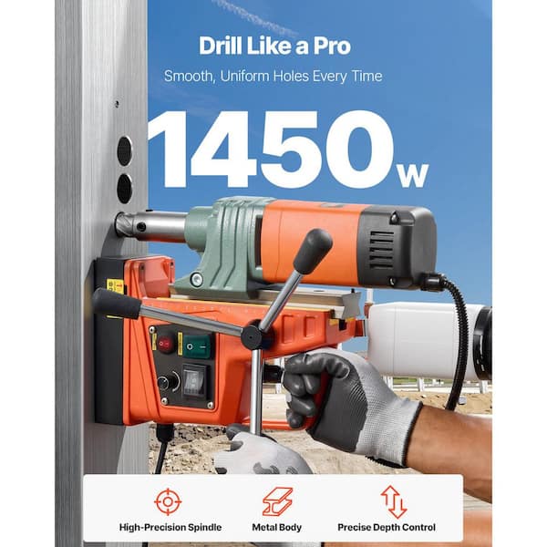 Magnetic Drill, 1450W, 12800N Portable Electric Mag Drill Press, with 2 in. Boring Diameter