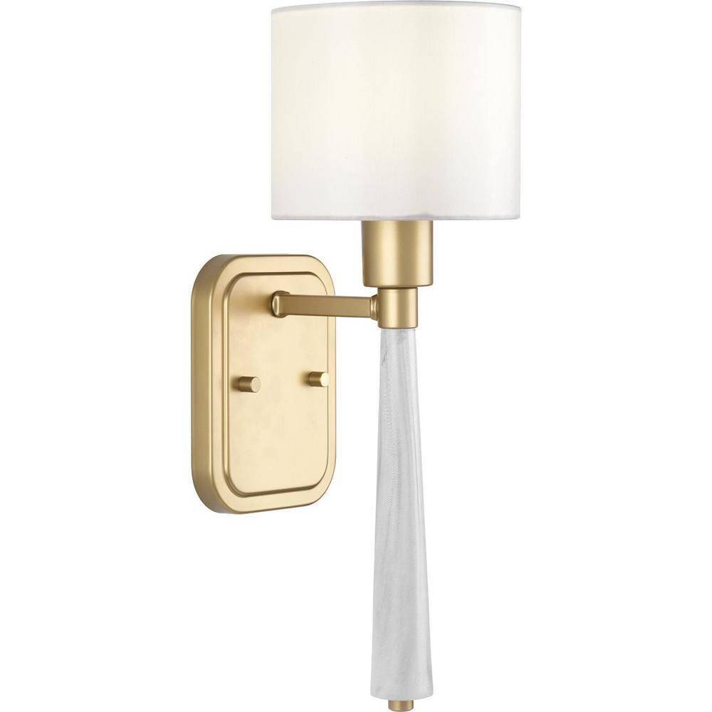 Vintage Gold and White Silk Shade Wall Sconce