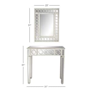 23 in. Silver Extra Large Rectangle Glass Geometric Mirrored Single Drawer Console Table with Mirror (2- Pieces)