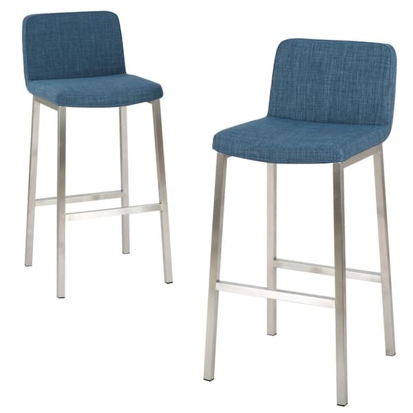 Noble House Sabiniano 30 in. Blue Fabric Bar Stool (Set of 2)