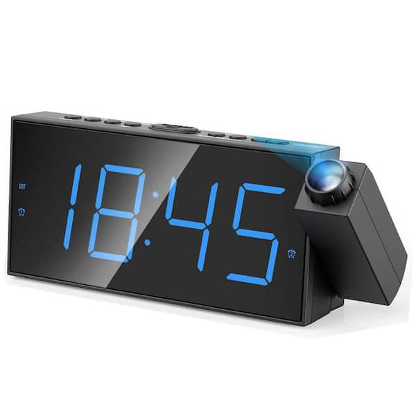 Blue Digital Projection Alarm Clocks Large LED Display, 180° Rotatable Projector, Loud Dual Alarms 12/24H, DST