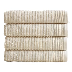 Beige Solid 100% Cotton Ribbed Hand Towel (Set of 4)