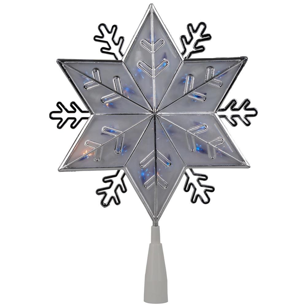 Northlight 10 in. Silver 8-Point Snowflake Christmas Tree Topper - Blue Lights