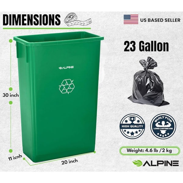 23 Gal. Green Open Top Waste Basket Slim Vented Commercial Recycling Bin Garbage Trash Can