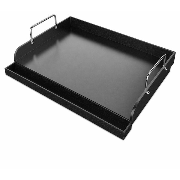 17 in. x 13 in. Cast Iron Nano-Ceramic Nonstick Grill Pan Flat Top Griddle Insert for Gas Grill, Black