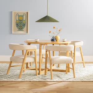 Welwick Designs Modern 5-Piece Round Natural Solid Wood Top Dining Room ...