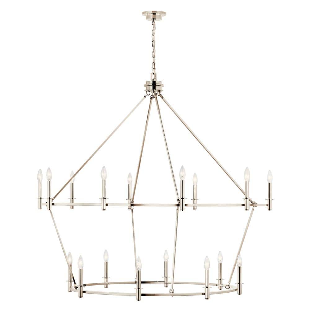Polished Nickel 18-Light 2-Tier Candle Chandelier