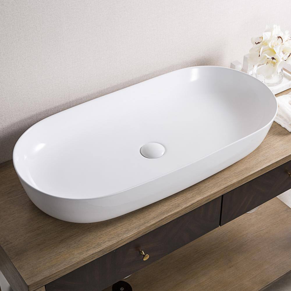 Vista 32" White Ceramic Oval Above-Counter Bathroom Vessel Sink