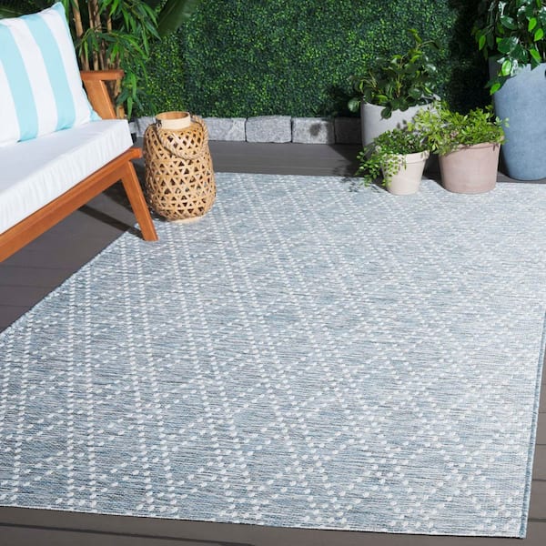 Sunset Blue/Gray 9 ft. x 12 ft. Geometric Diamond Indoor/Outdoor Area Rug