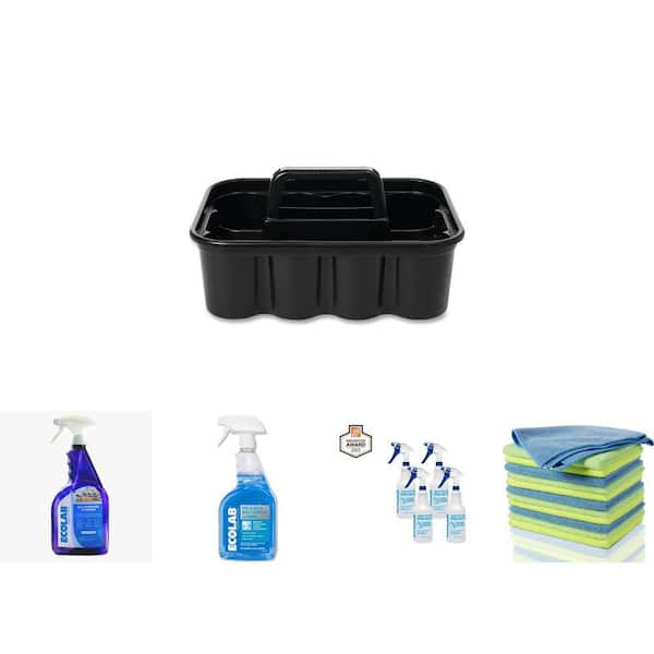 Lavender Cleaner, Caddy, Microfiber Cloths (12-Pack), Spray Bottles (4-Pack) and Glass Cleaner Combo