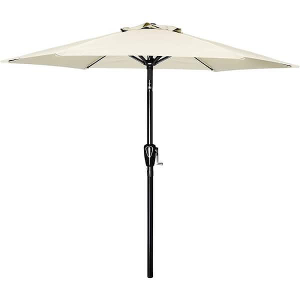 Sudzendf 7.5 x 7.5 ft. 6 Sturdy Ribs Market Outdoor Waterproof Patio Umbrella with Push Button Tilt/Crank in Beige