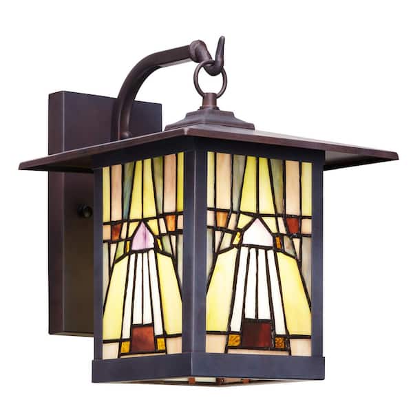 Pharoh 1-Light Bronze Outdoor Mission Stained Glass Wall Lantern Sconce