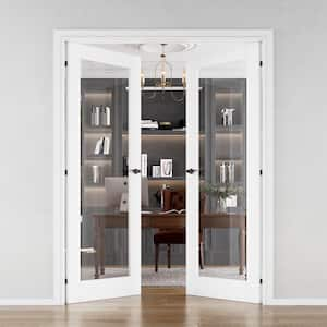 60 in. x 80 in. Universal Handed 1-Lite Frosted Clear Glass White MDF Double Prehung French Door with Assemble Jamb