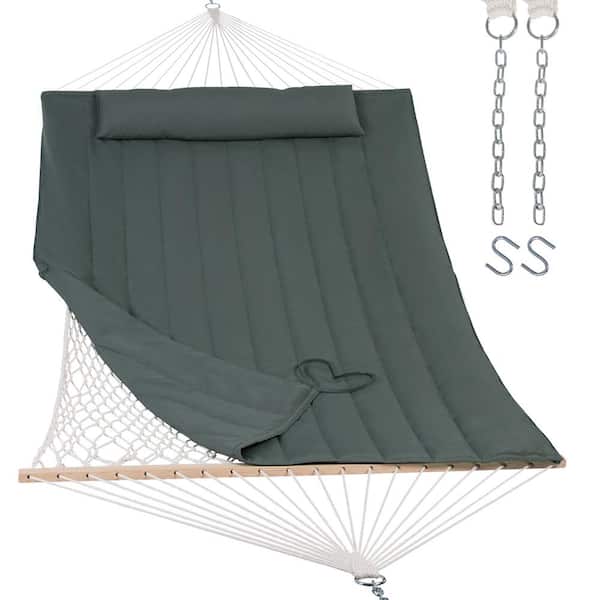 Atesun 10 ft. to 14 ft. Outdoor Rope Hammock with Polyester Pad, 475 lbs. Capacity, Gray Green