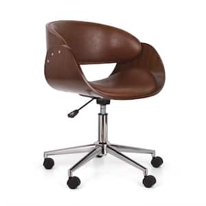 Acworth Cognac Brown and Walnut Faux Leather Swivel Task Chairs