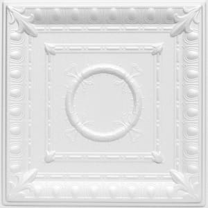 Romanesque Wreath Plain White 1.6 ft. x 1.6 ft. Decorative Foam Glue Up Ceiling Tile (259.2 sq. ft./case)