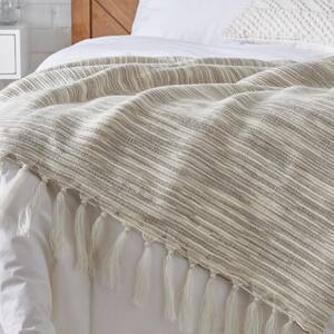 THROW RUG sage green acrylic blanket lurex thread fringe bedroom bed lounge 