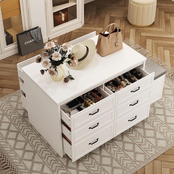 FUFU&GAGA White Wood 12-Drawer 61.9 in. Chest of Drawers with Flip