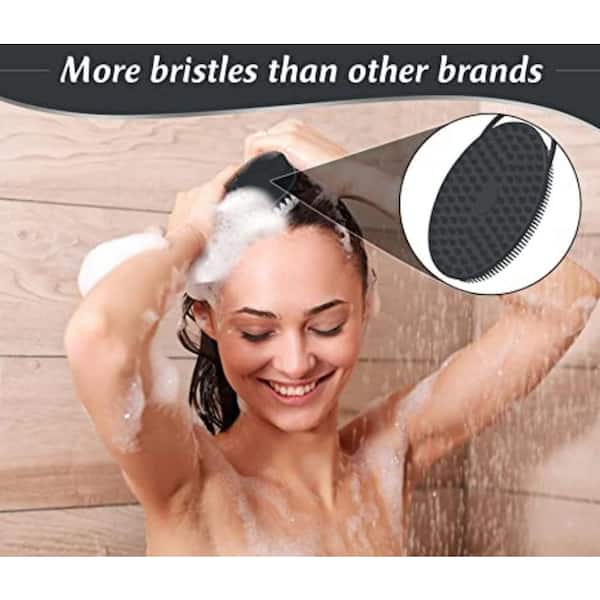 HieerBus Silicone Body Scrubber Flat Shower Brush Gentle Exfoliating and Massage,Long Bristles Lathers Well and More Hygienic Than Traditional