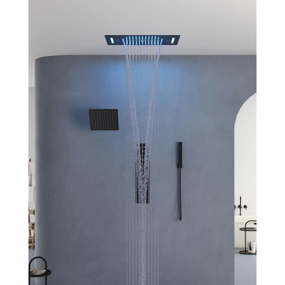 31-Spray LED 23L X 15W in. and 8 in. Dual Ceiling Mount Fixed Shower Head with handheld with Music Matte black 2.5 GPM price history on PriceWatchPro