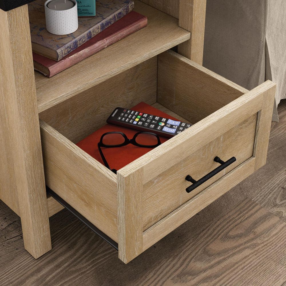 Orchard Oak Rustic Wood and Metal Side Table with Storage