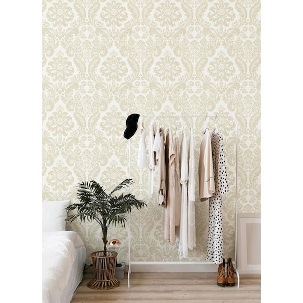 Shadow Cream Flocked Damask Wallpaper