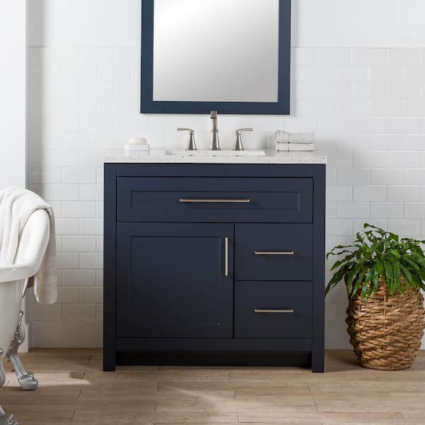Clady 37 in. Single Sink Deep Blue Bath Vanity with Silver Ash Cultured Marble Top (Assembled)