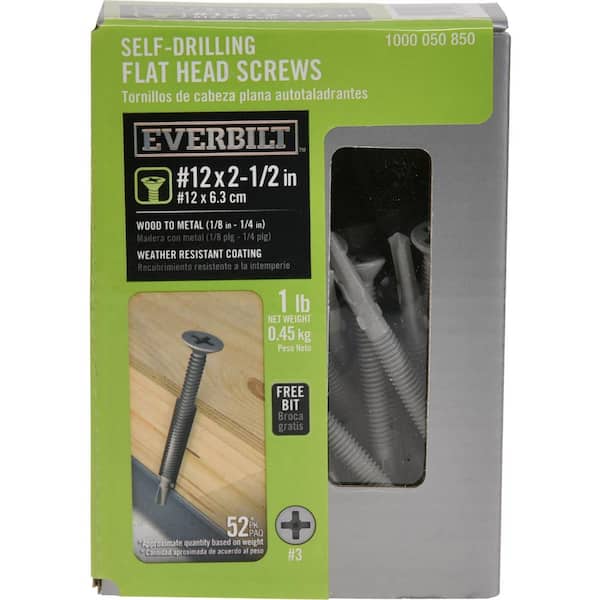 Everbilt #12 2-1/2 in. Phillips Flat-Head Self-Drilling Screws (1 lb.-Pack)