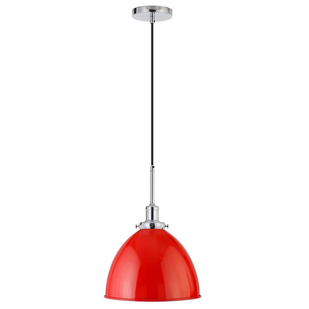 Modern Poppy Red 12" Polished Nickel Bowl Pendant Light