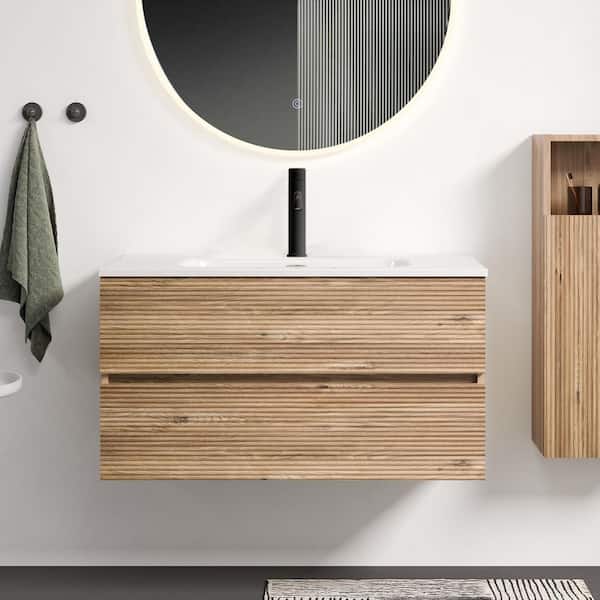 Ziyudura 36 in. Single Sink Floating Rough Oak Bath Vanity with