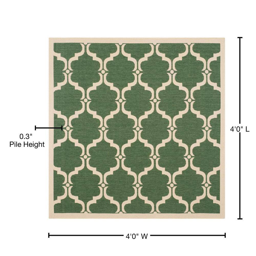 Courtyard Trellis 4' Square Dark Green/Beige Indoor/Outdoor Rug