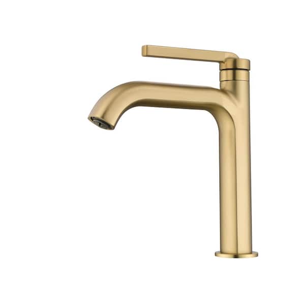 Mondawe Single Handle Single Hole Bathroom Faucet in Brushed Gold with Aerator