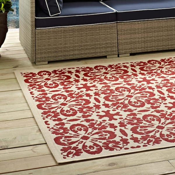 Ariana in Red and Beige 5 ft. x 8 ft. Vintage Floral Trellis Indoor and Outdoor Area Rug