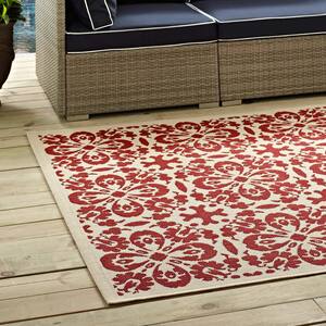 Ariana in Red and Beige 8 ft. x 10 ft. Vintage Floral Trellis Indoor and Outdoor Area Rug
