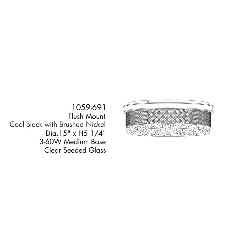 Coal & Brushed Nickel Seedy Glass 3-Light Flush Mount
