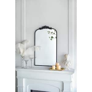 24 in. W x 42 in. H Arched Framed Wall Bathroom Vanity Mirror with Baroque Design in Black