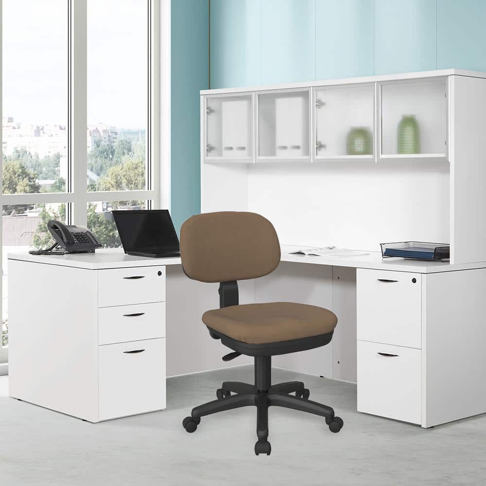 Taupe Fabric Swivel Armless Task Chair with Black Base