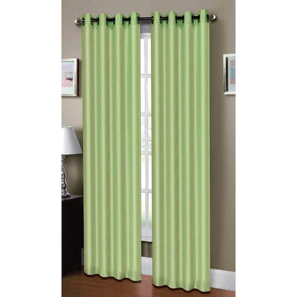 Window Elements Semi-Opaque Raphael Heathered Faux Linen 54 in. W x 84 in. L Grommet Extra Wide Curtain Panel in Lime