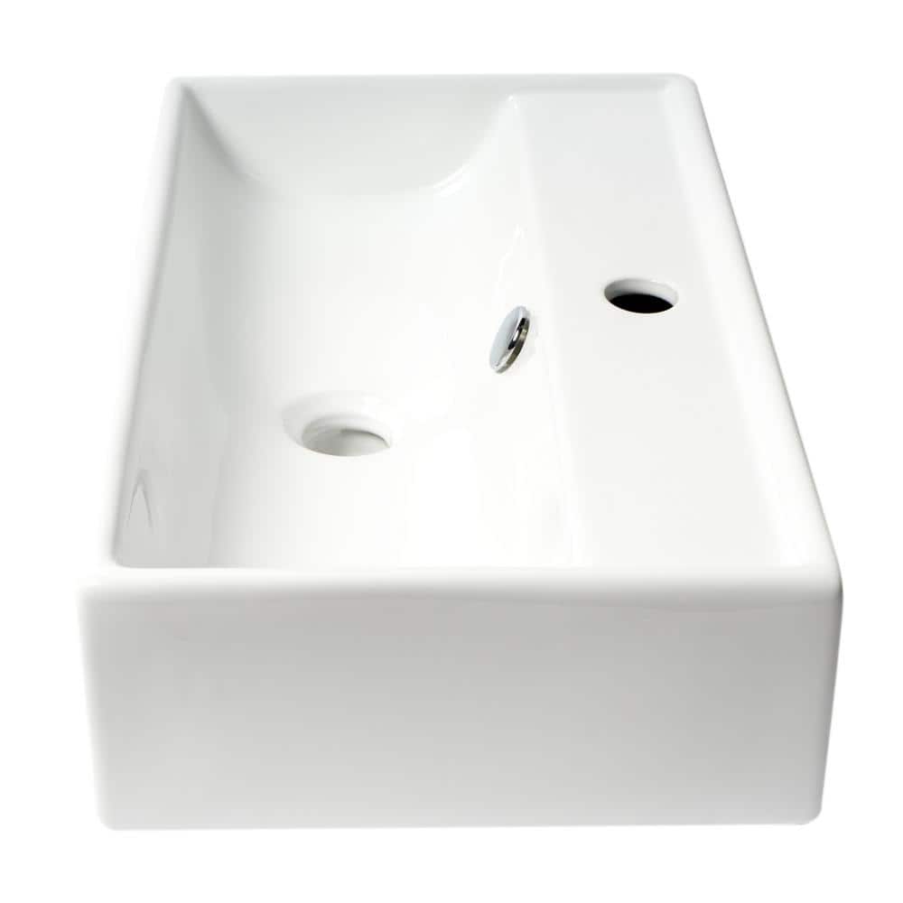 White Ceramic Rectangular Wall-Mounted Bathroom Sink with Overflow