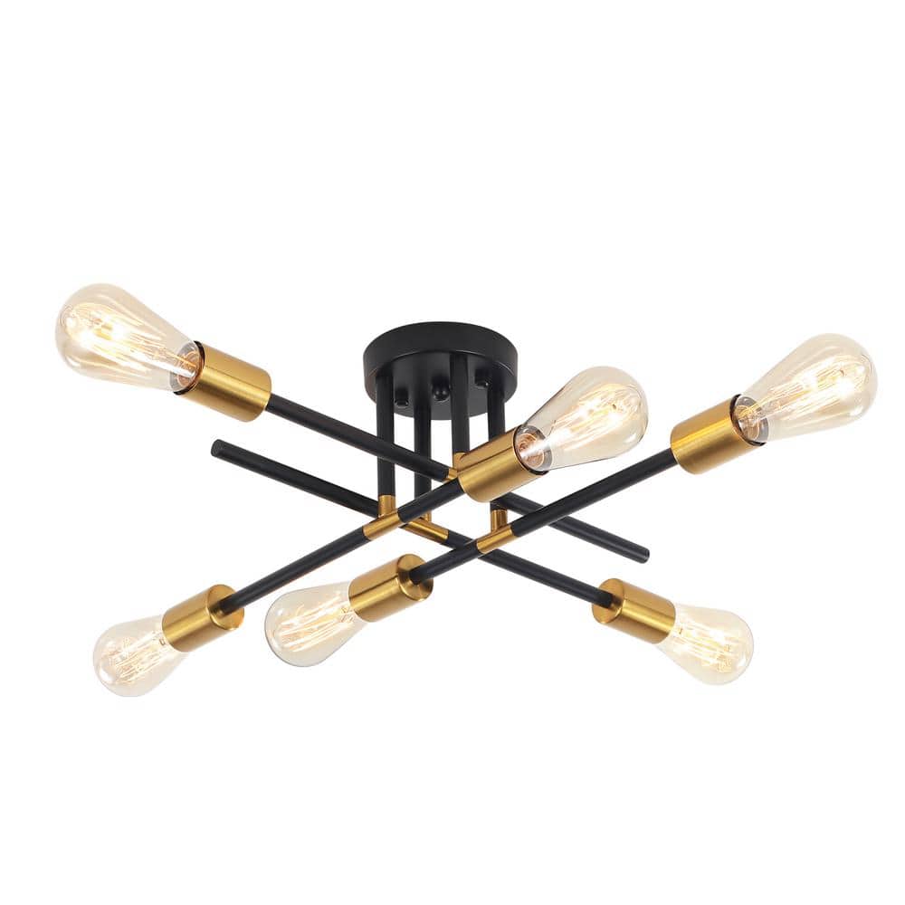 ADSENSTY Modern 18.1 in. 6-Light Black and Gold Sputnik Linear Semi ...
