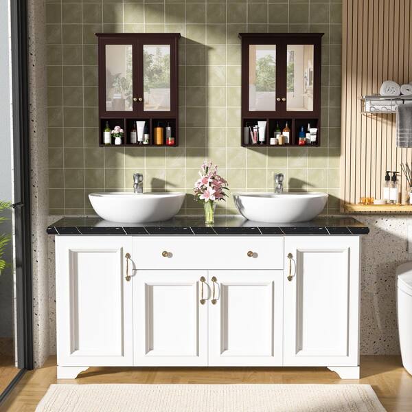 VEIKOUS 23.6 in. W x 30.4 in. H Rectangular Surface-Mount Bathroom Medicine Cabinet with Mirrors and Shelves in White