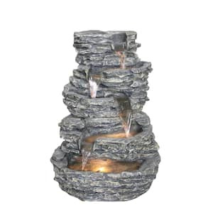 Multi-Level Rock with Warm White LEDs Waterfall Fountain
