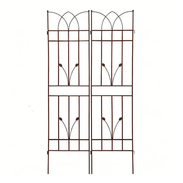 Blossom 71 in. Metal Arched Panel Trellis, Brown Garden Screen Trellis(2-Pack)
